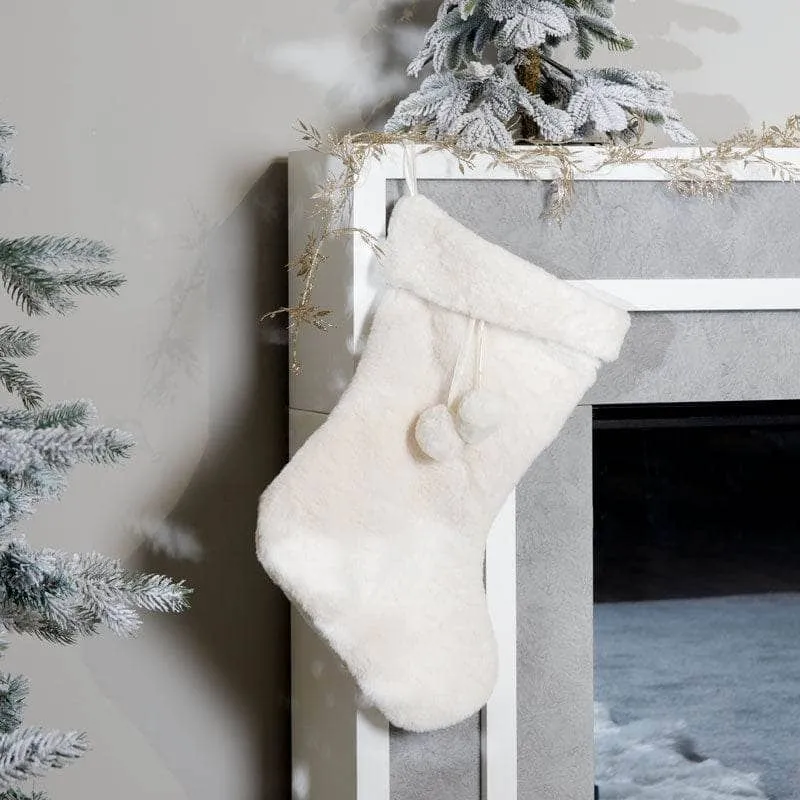 Winter White Pom Pom Stocking - 60cm