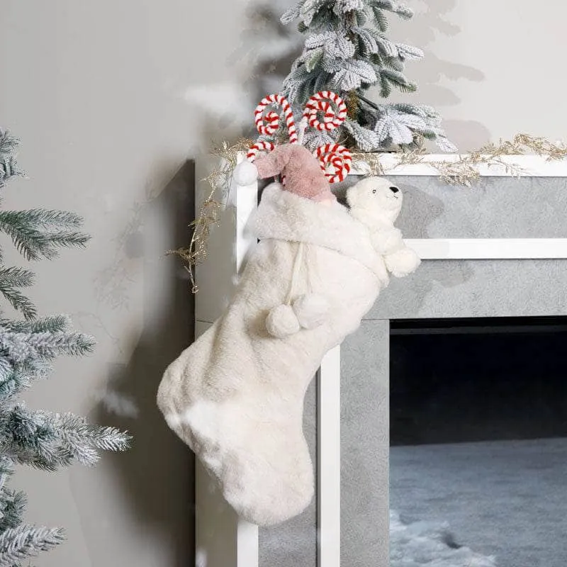 Winter White Pom Pom Stocking - 60cm