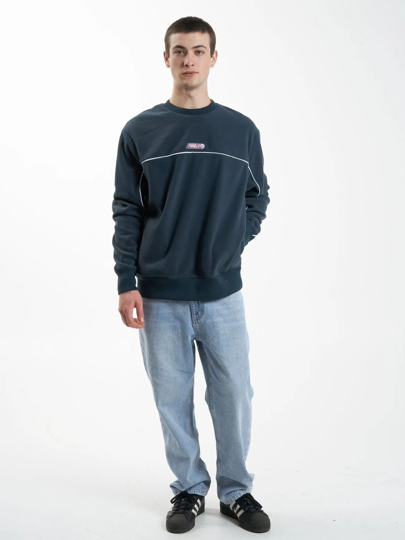 Wisdom Oversize Polar Fleece Crew - Petrol