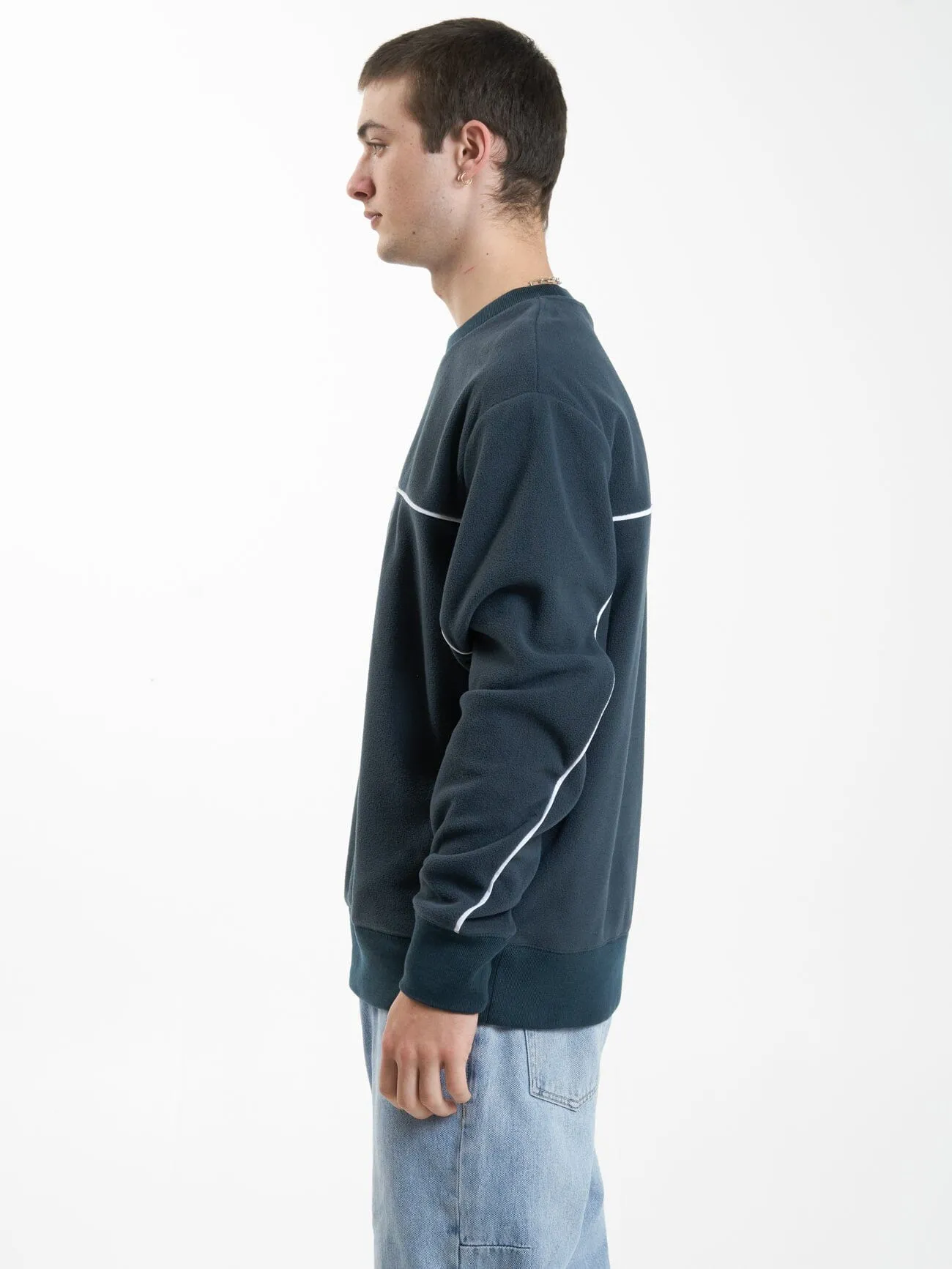 Wisdom Oversize Polar Fleece Crew - Petrol