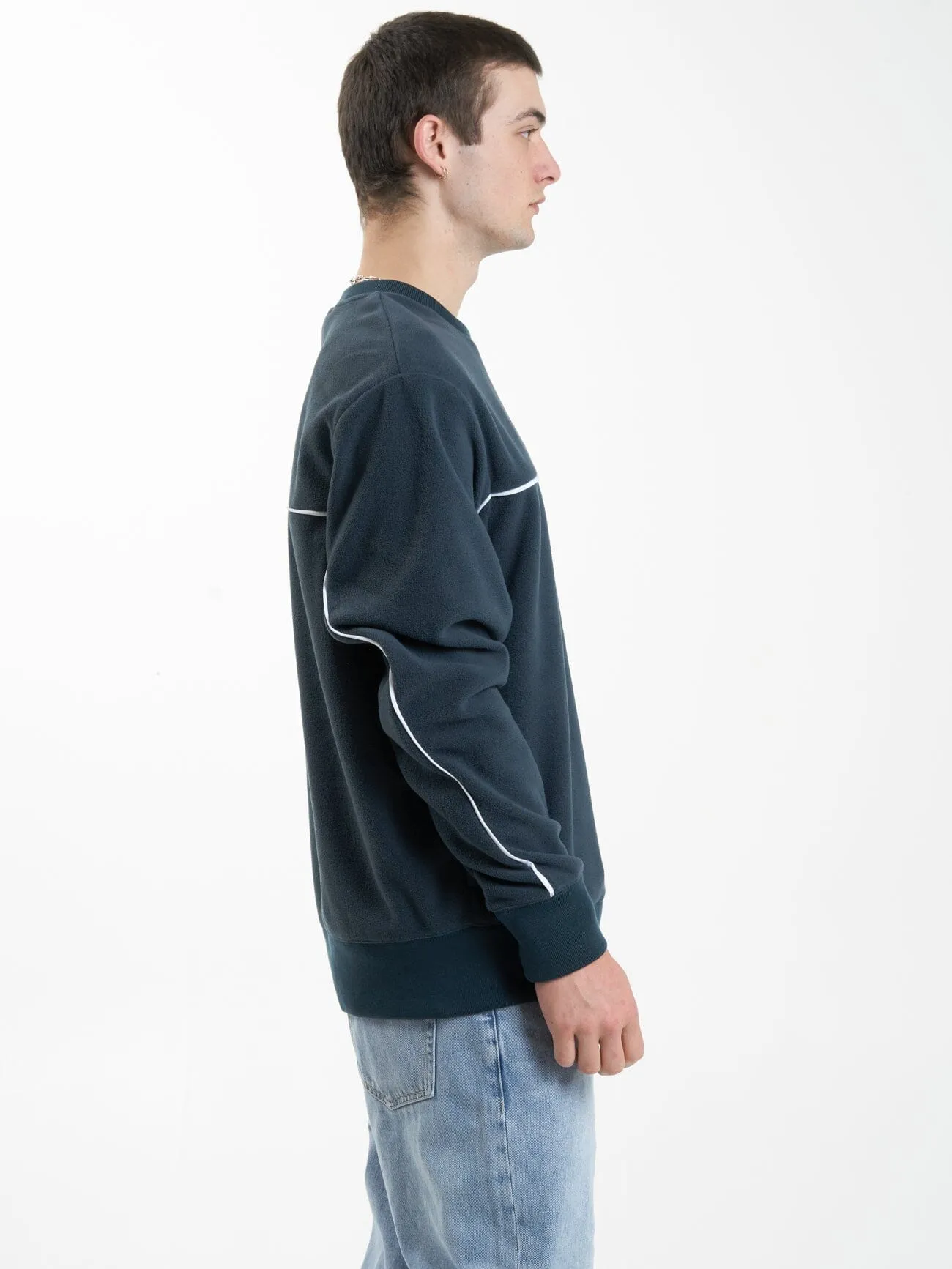 Wisdom Oversize Polar Fleece Crew - Petrol