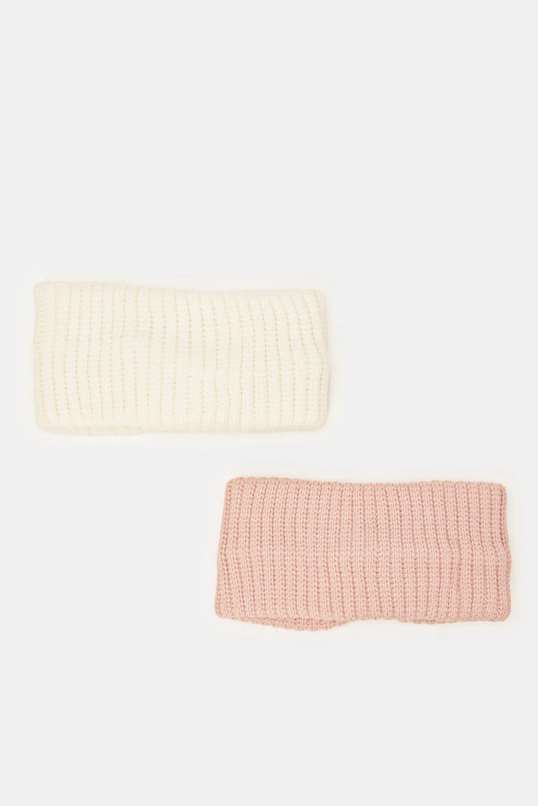 Women Pink And White Embellished Head Warmer Set (Pack Of 2)