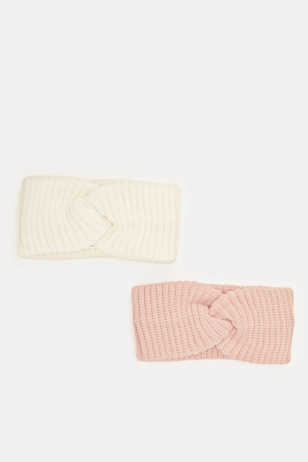 Women Pink And White Embellished Head Warmer Set (Pack Of 2)