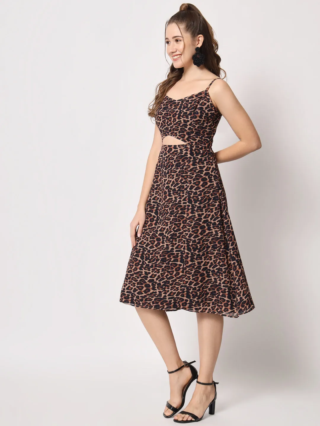 Women's Animal Print Georgette Midi Dress