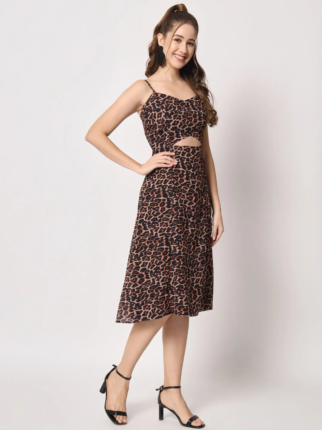 Women's Animal Print Georgette Midi Dress