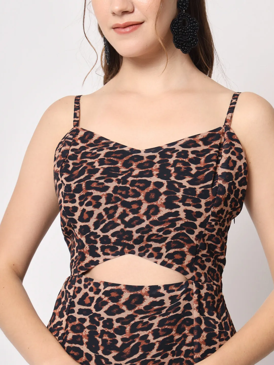 Women's Animal Print Georgette Midi Dress