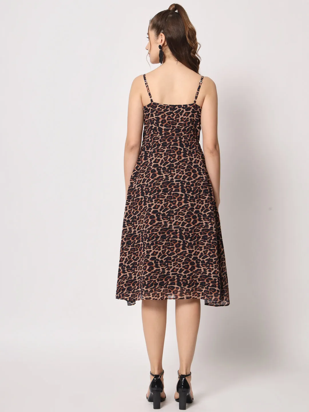 Women's Animal Print Georgette Midi Dress