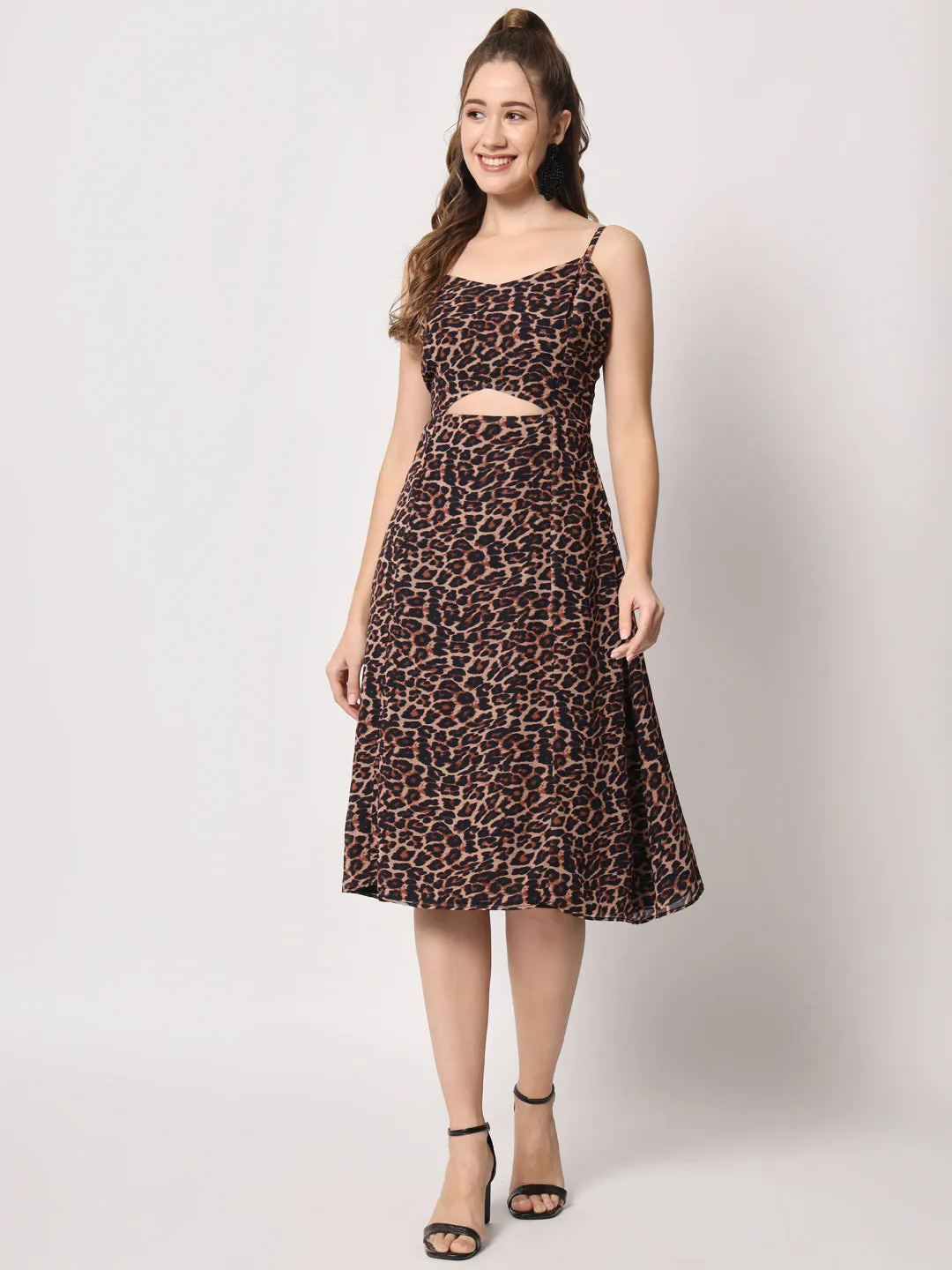 Women's Animal Print Georgette Midi Dress