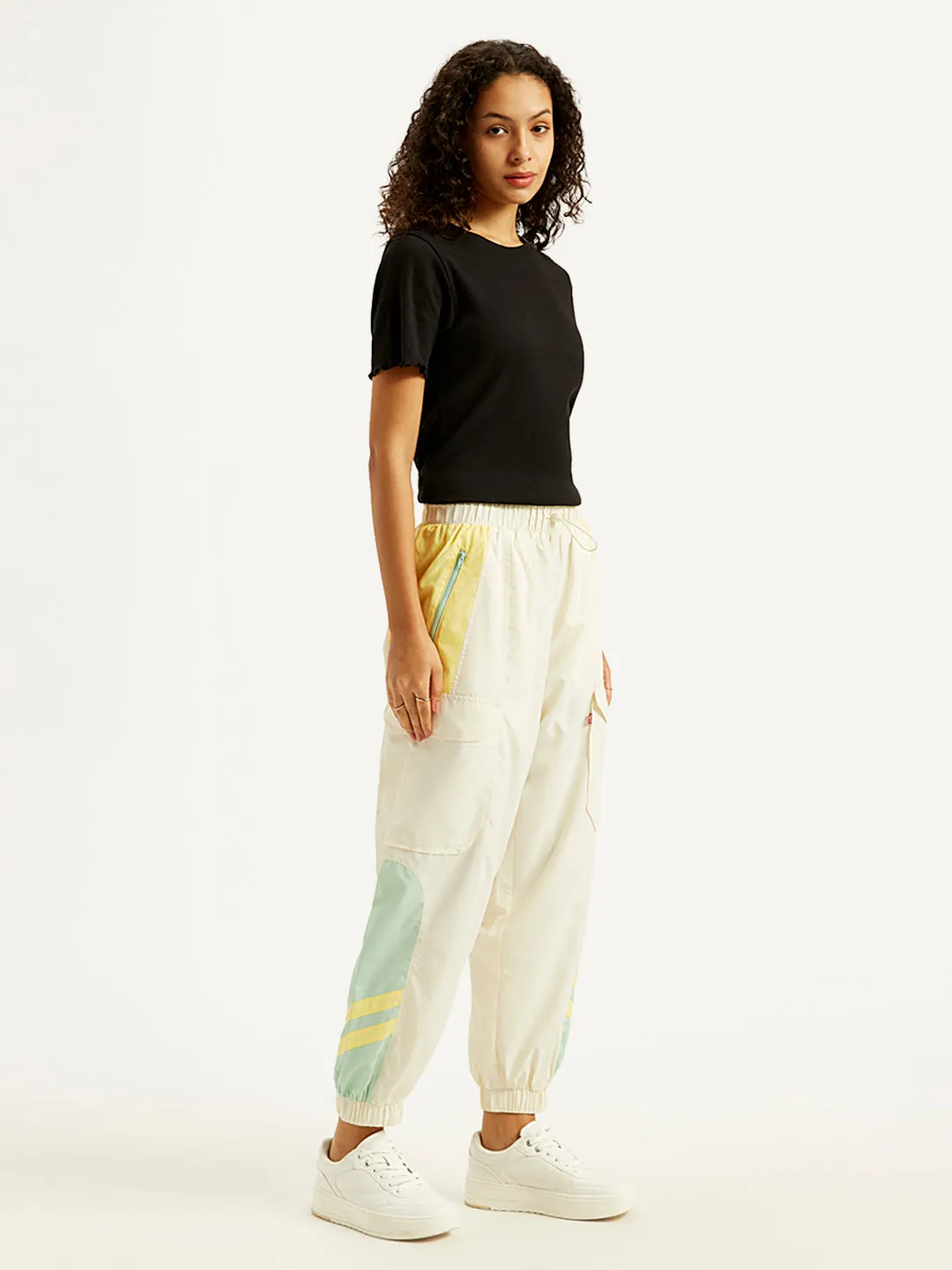 Women's Mid Rise White Track Pants