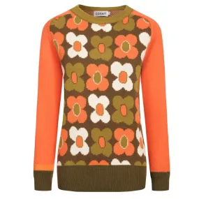 Women's orange vintage sunflower knitwear