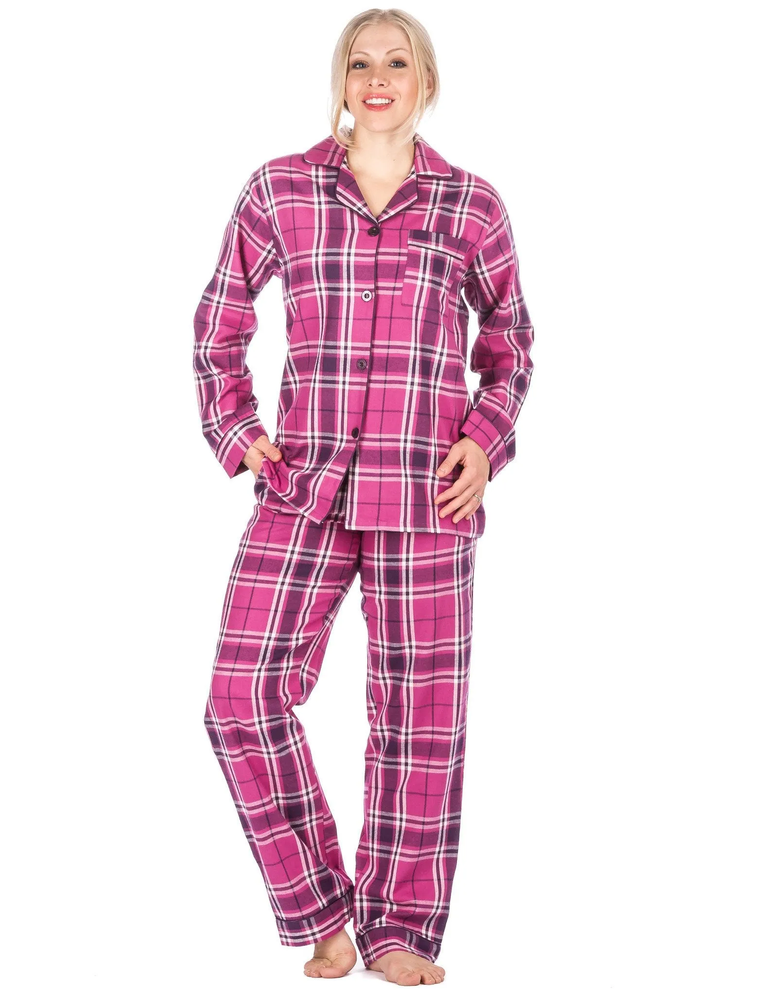 Women's Premium 100% Cotton Flannel Pajama Sleepwear Set (Relaxed Fit)