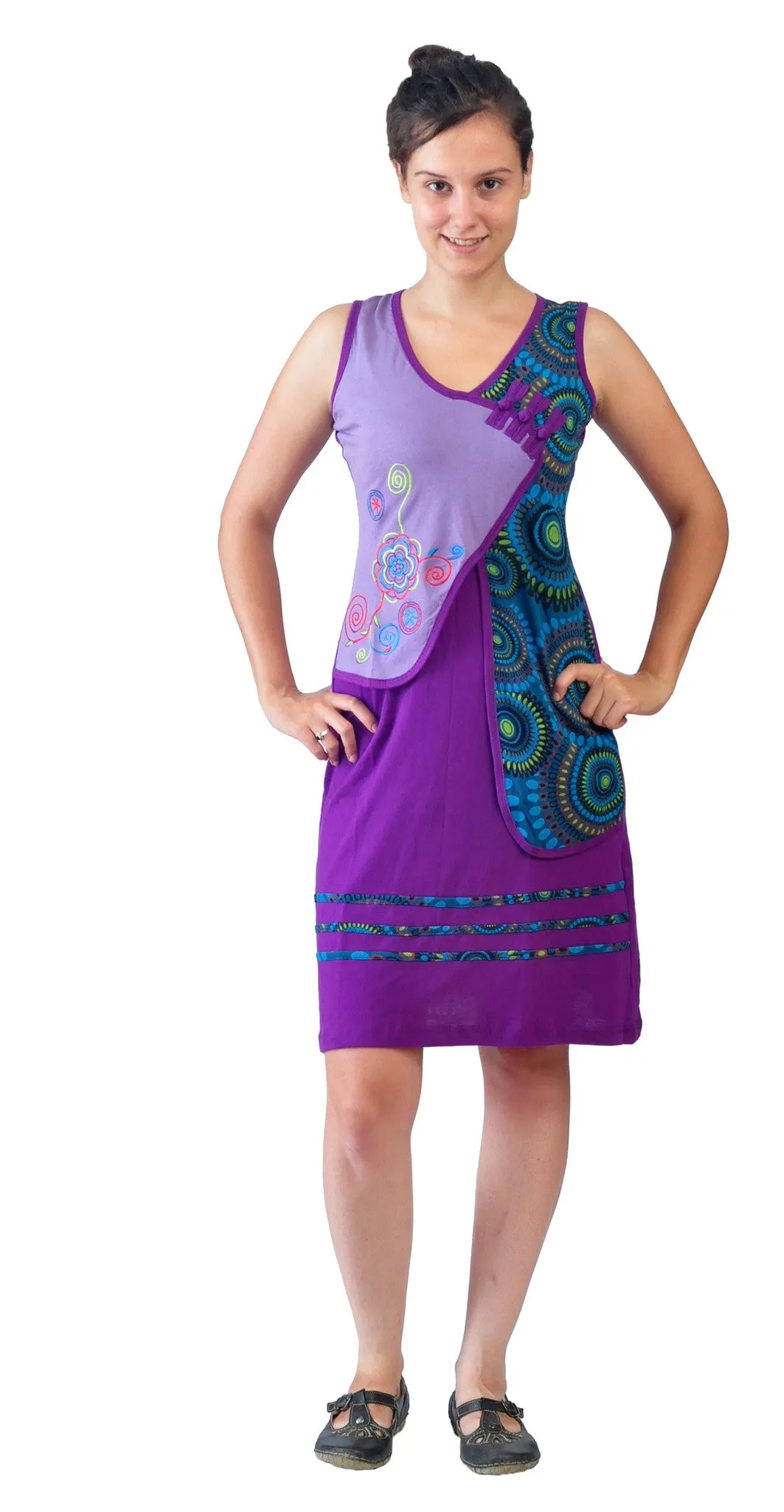 womens-purple-sleeveless-dress-with-colorful-circular-pattern-embroidery