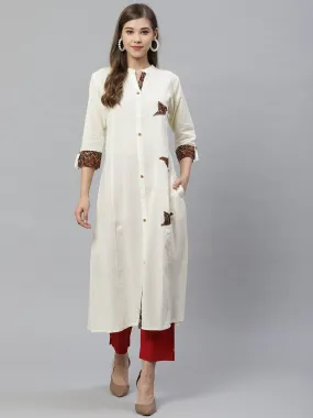 Women'S Sequin Work Cotton Flex Off White Kurta Plus Size