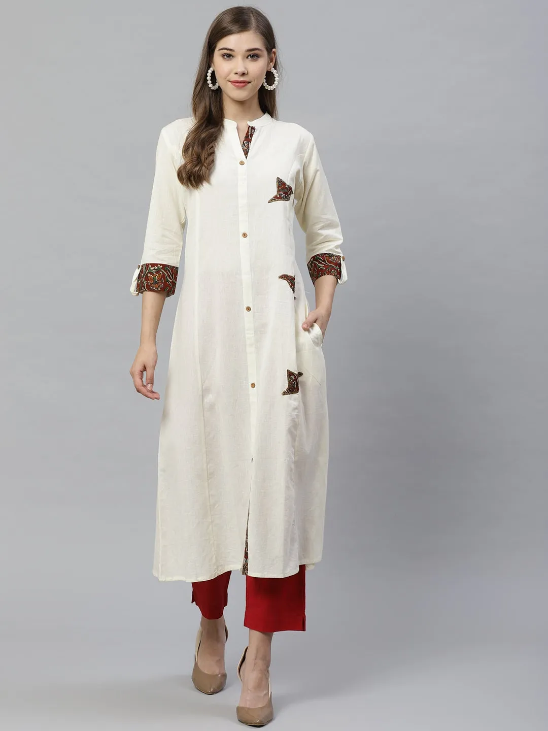 Women'S Sequin Work Cotton Flex Off White Kurta