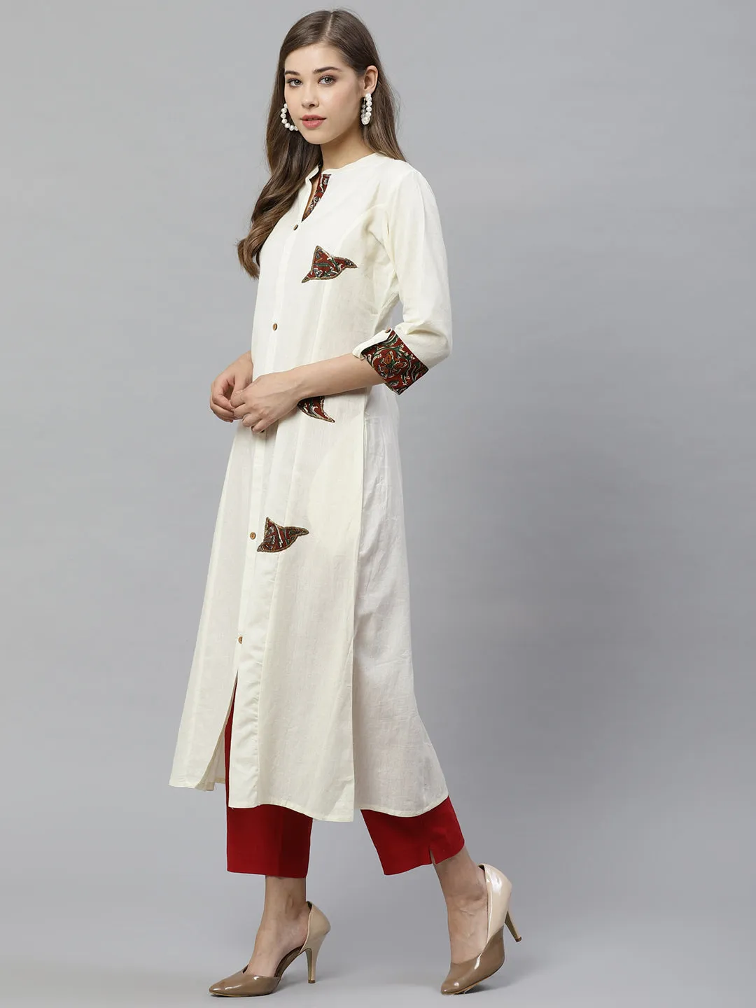 Women'S Sequin Work Cotton Flex Off White Kurta