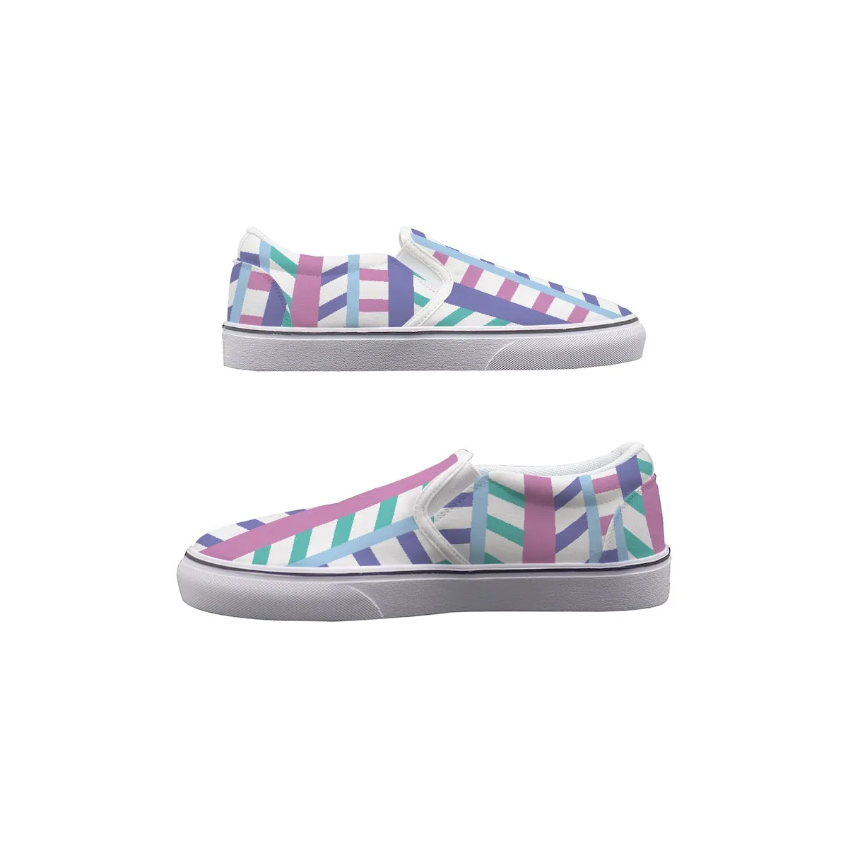 Women's Slip On Sneakers 253 pink, purple and teal striped