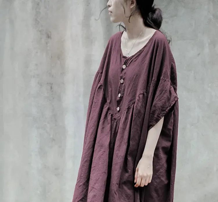 Women's Stylish Oversized Cotton and Linen Summer Dress