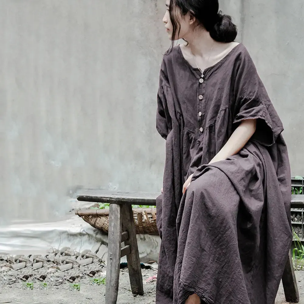 Women's Stylish Oversized Cotton and Linen Summer Dress