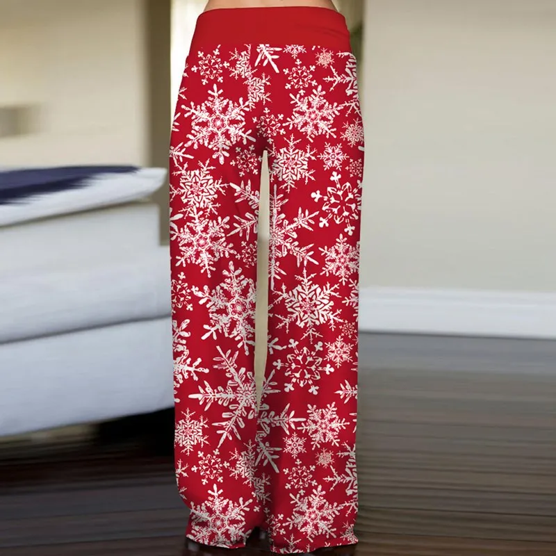 Women's Tied High Waist Christmas Printed Casual Trousers