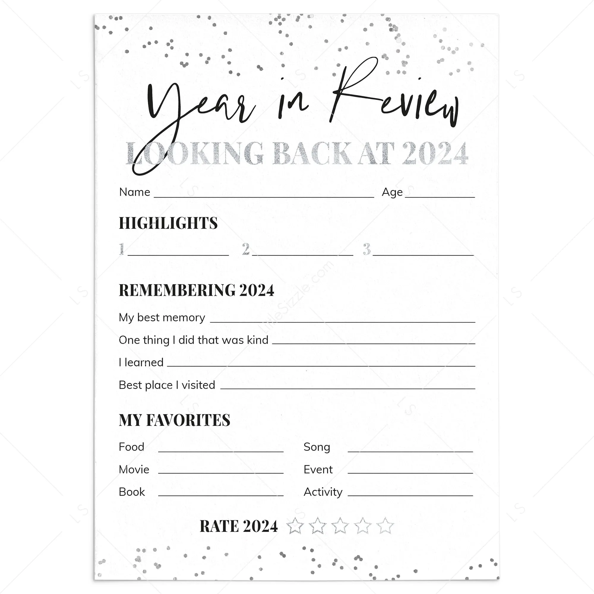 Year in Review Cards Printable