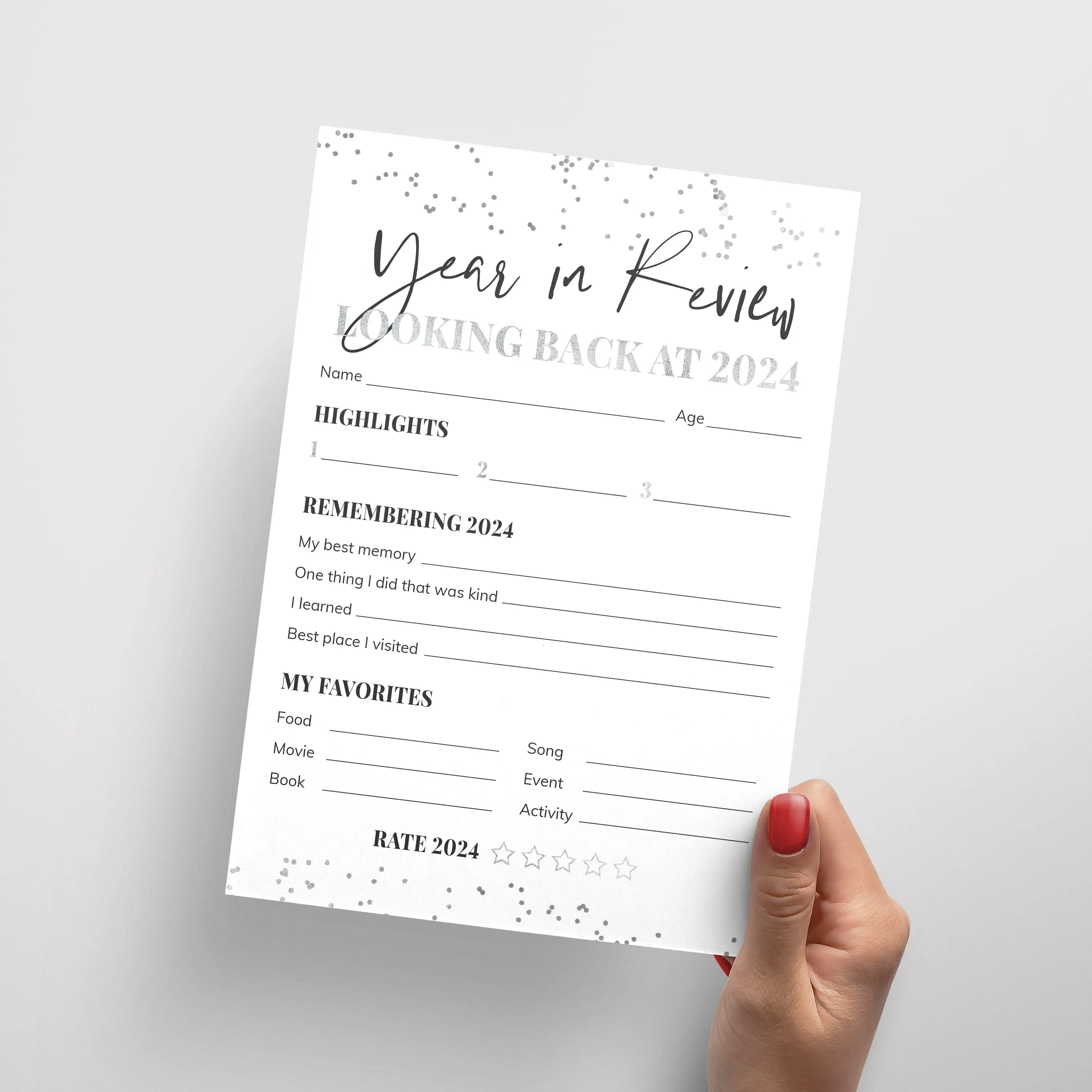 Year in Review Cards Printable