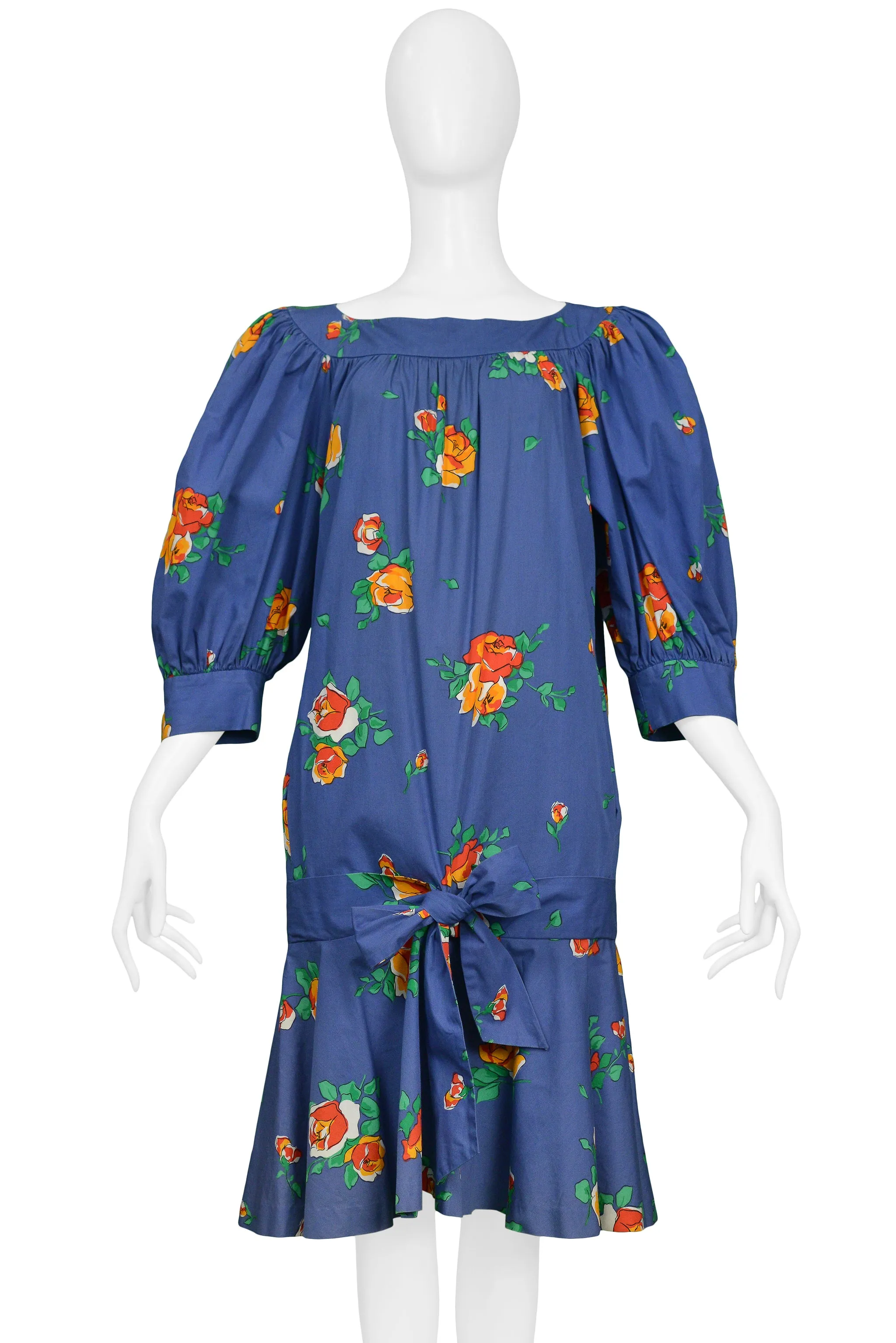 YVES SAINT LAURENT YSL BLUE FLORAL DROP DRESS