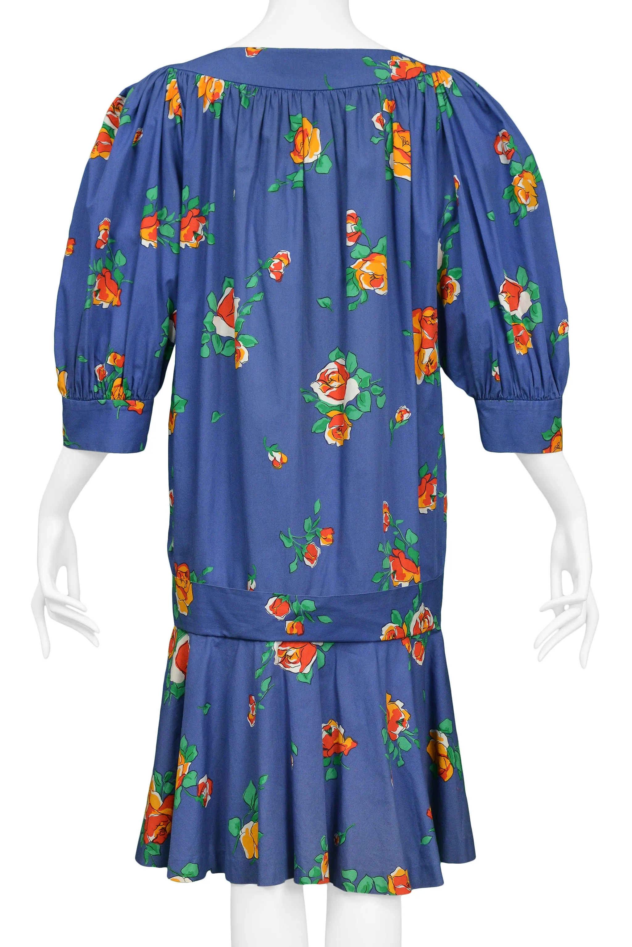 YVES SAINT LAURENT YSL BLUE FLORAL DROP DRESS