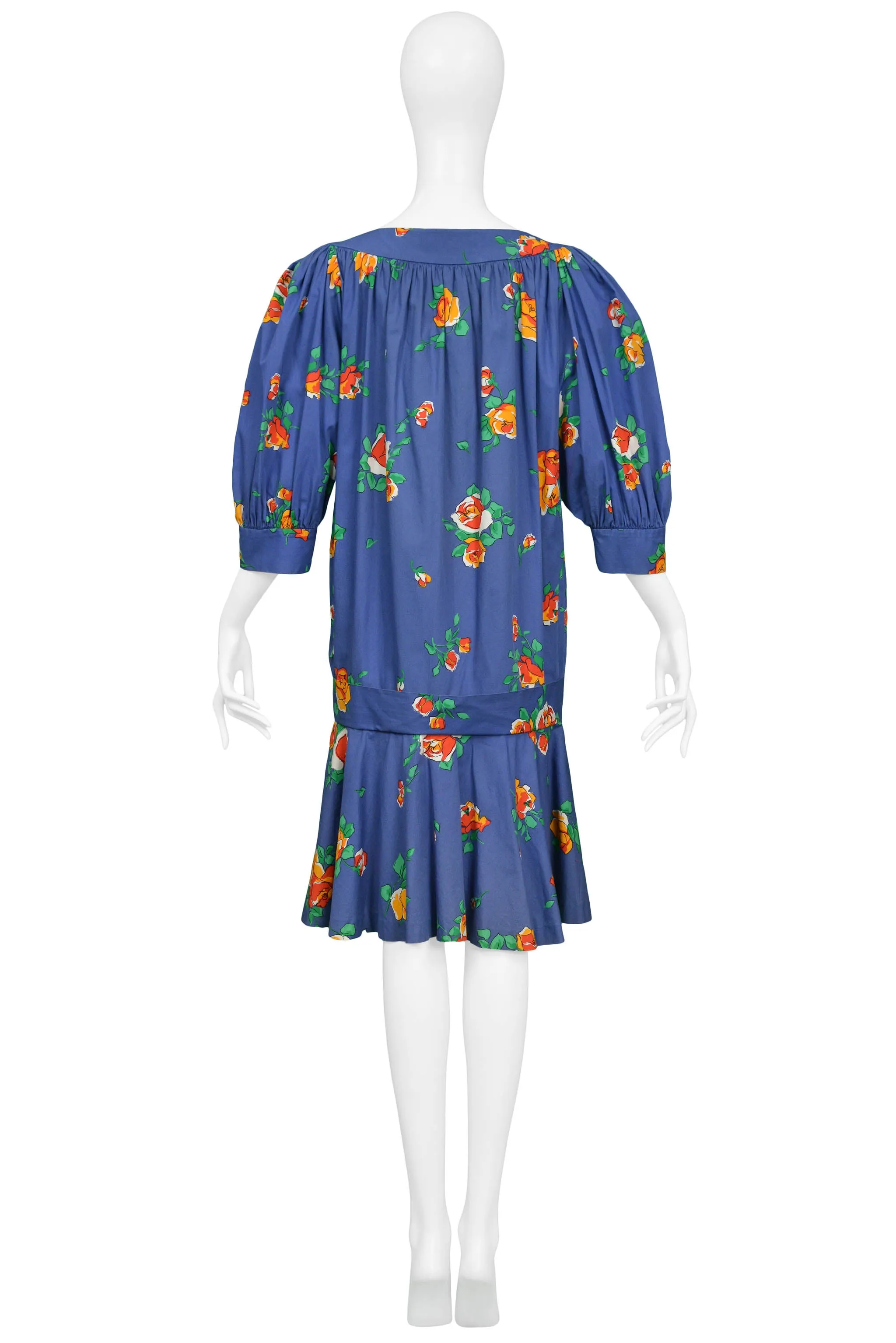 YVES SAINT LAURENT YSL BLUE FLORAL DROP DRESS