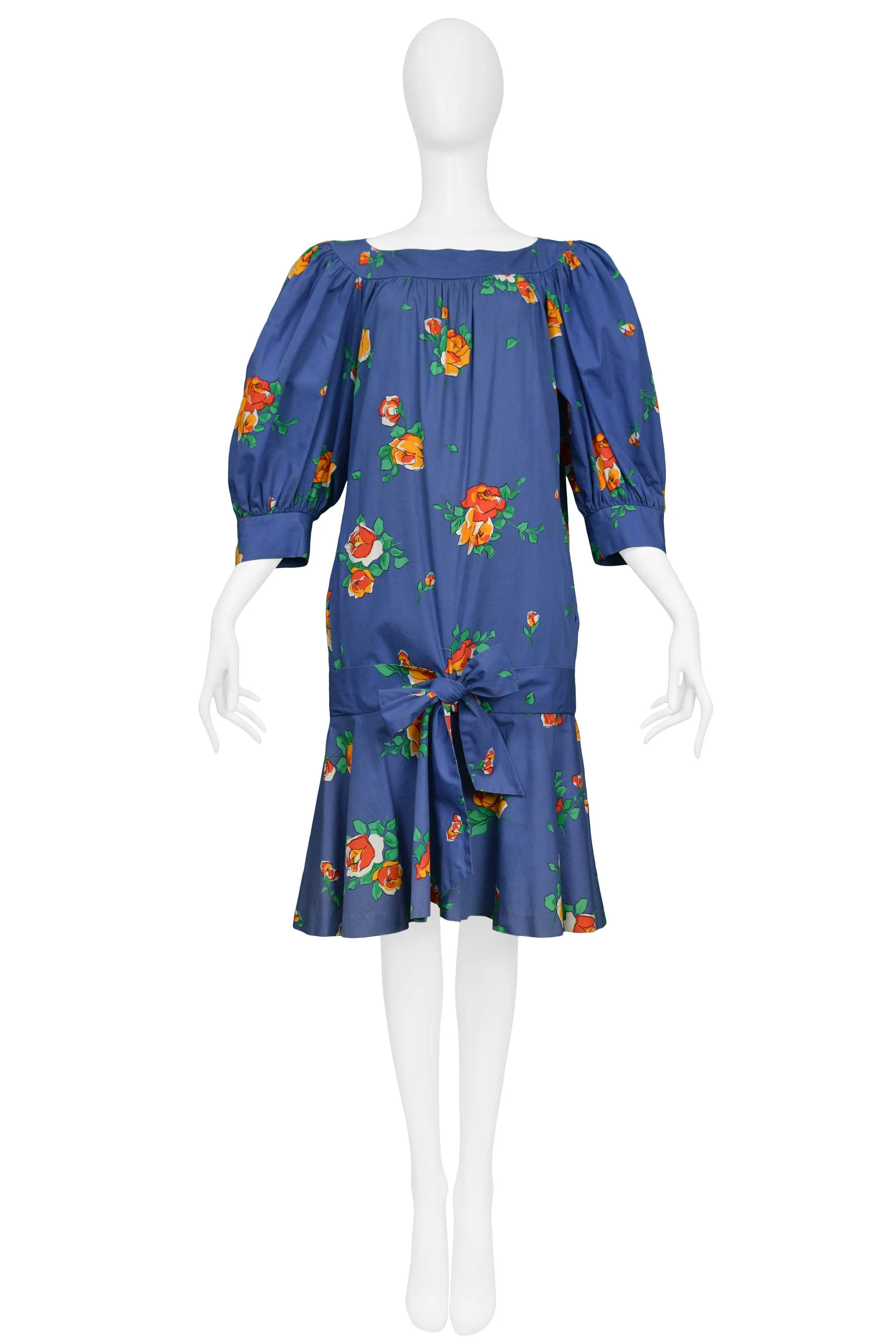 YVES SAINT LAURENT YSL BLUE FLORAL DROP DRESS