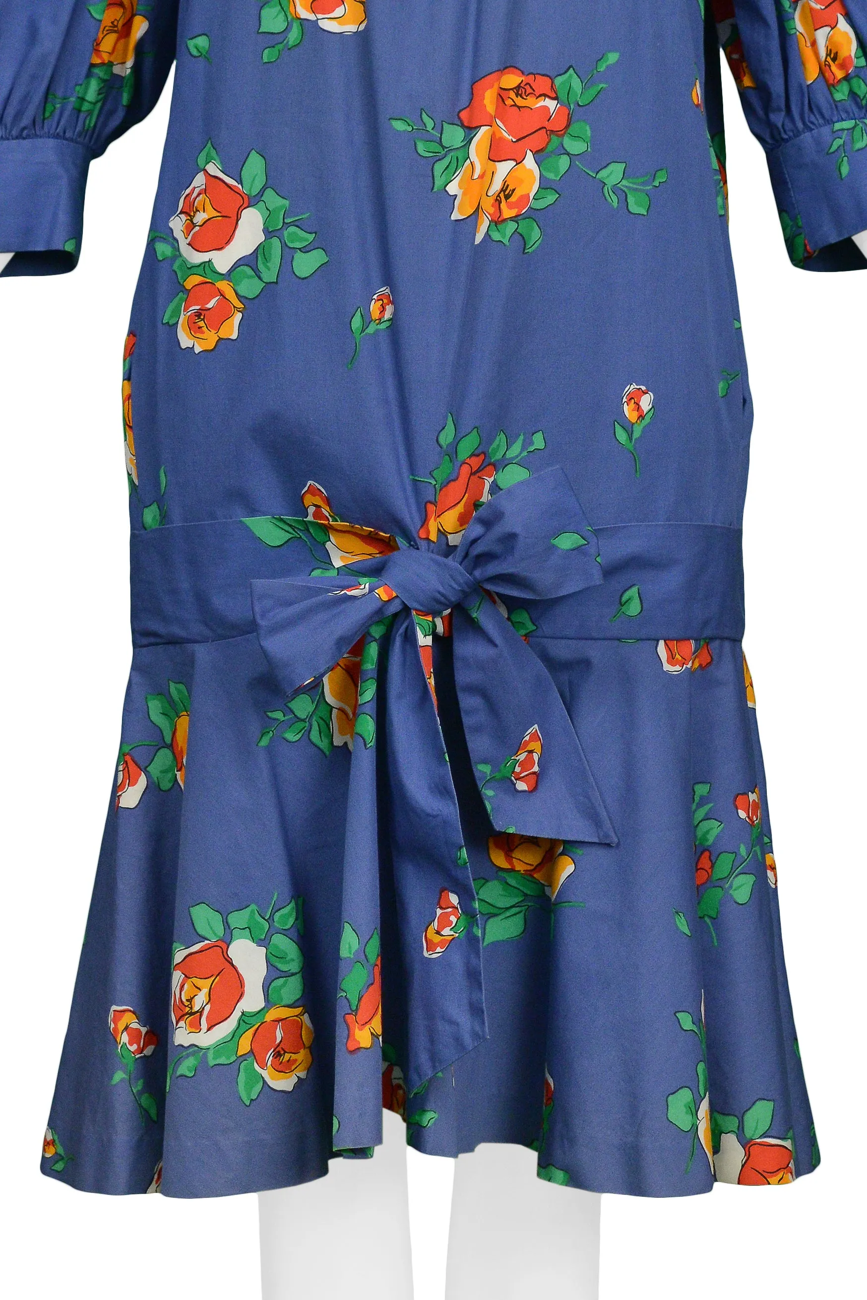 YVES SAINT LAURENT YSL BLUE FLORAL DROP DRESS