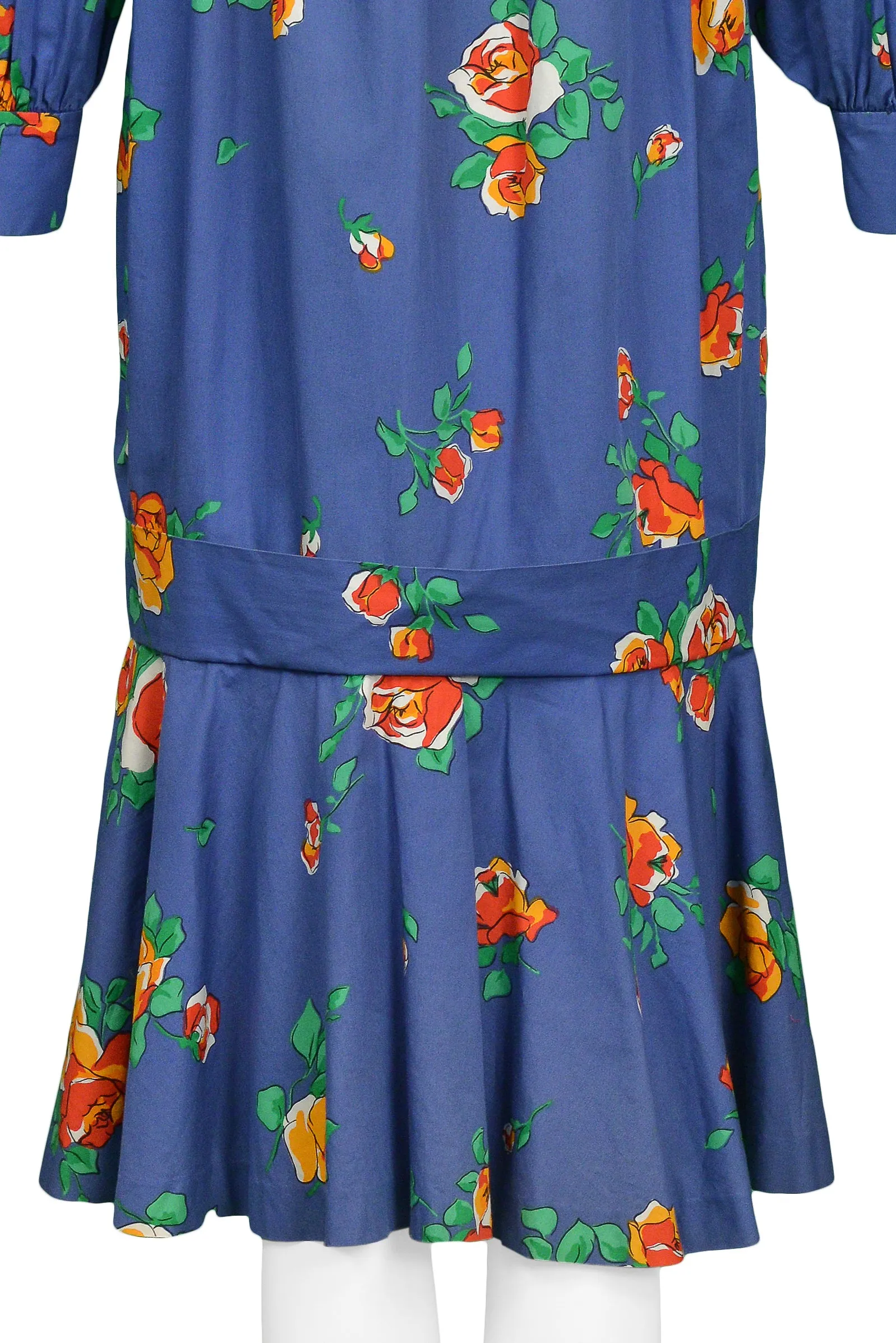 YVES SAINT LAURENT YSL BLUE FLORAL DROP DRESS